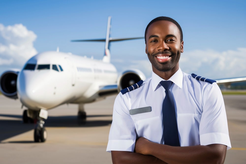 Piloto comercial de avión sonriente